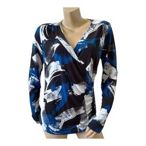 ANNE KLEIN Womens Size Medium Long Sleeve Surplice V Neck Faux Wrap Shirt Top